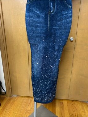 Embellished Dark Blue Maxi Denim Skirt